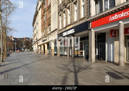 Les rues vides de la ville de Nottingham pendant la pandémie de coronavirus, Royaume-Uni. Banque D'Images