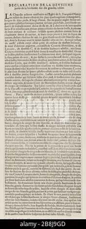 Funérailles de Charles troisième nom, duc de Lorraine, Nancy fait l'année 1608, le second des dix grandes tables, texte (le Blanc 3 page 516; Andreas Andresen 10 (4), Volume 4, page 193) Friedrich Brentel, dit Brentel le père (1580-1651). Pompe funèbre de Charles troisième du nom, Duc de Lorraine, fait à Nancy l'an 1608, deuxième table des dix grandes, texte (le Blanc 3 page 516 ; Andreas Andresen 10 (4), tome 4, page 193). Eau-forte. 1609. Musée des Beaux-Arts de la Ville de Paris, petit Palais. Banque D'Images