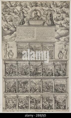 Funérailles de Charles troisième nom, duc de Lorraine, Nancy fait l'année 1608, frontispiece de Mathieu Merian (le Blanc 2 page 516; Andreas Andresen 10 (1), Volume 4, page 193) Friedrich Brentel, dit Brentel le père (1580-1651). Pompe funéraire de Charles troisième du nom, Duc de Lorraine, fait à Nancy l'an 1608, frontiSpice par Matthaüs Merian (le vieux) (1593-1650) (le Blanc 2 page 516 ; Andreas Andresen 10 (1), tome 4, page 193). Eau-forte. 1609. Musée des Beaux-Arts de la Ville de Paris, petit Palais. Banque D'Images