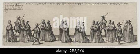 Funérailles de Charles nommé troisième pompe, duc de Lorraine, Nancy fait l'année 1608, quarante-septième représentation du conseil d'administration de la procession: Les messieurs de la chambre (le Blanc 60 page 516; Andreas Andresen 10, Volume 4, page 192) Friedrich Brentel, dit Brentel le père (1580-1651). Pompe funèbre de Charles troisième du nom, Duc de Lorraine, fait à Nancy l'an 1608, quarante-septième planète de la représentation du cortège : les gentilshommes de la chambre (le Blanc 60 page ; 516 Andreas Andresen 10, tome 4, page 192). Eau-forte. 1609. Musée des Beaux-Arts de la Ville de Paris, petit Palais. Banque D'Images