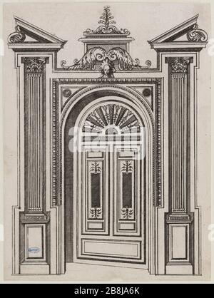 Série de panneaux de meubles: Autre bureau. Sixième loi une série de 21 Jacques Androuet du Cereau (1515-1584). 'Recueil de planches de mobilier : armoire d'Autre. Sixième cabinet d'une suite de 21'. Eau-forte. 1575. Musée des Beaux-Arts de la Ville de Paris, petit Palais. Banque D'Images