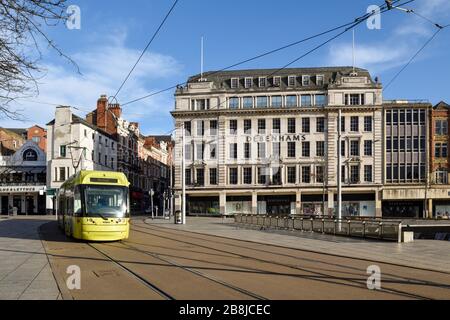 Les rues vides de la ville de Nottingham pendant la pandémie de coronavirus, Royaume-Uni. Banque D'Images