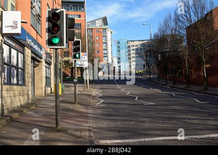 Les rues vides de la ville de Nottingham pendant la pandémie de coronavirus, Royaume-Uni. Banque D'Images