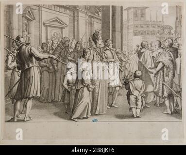 La vie de Ferdinand I de 'Medici, la Grande duchesse a épousé des filles. Deuxième dans une suite de 16 pièces finies et pièces de rechange 2 (148 Lieure, Meaume 535) Jacques Callot (1592-1635). 'La vie de Ferdinand Ier de Médicis, la Grande duchesse marie des jeunes fils. Deuxième numéro d'une suite de 16 pièces terminées et 2 pièces surnumériques (Lieure 148, Meaume 535). Burin. 1619-1620. Musée des Beaux-Arts de la Ville de Paris, petit Palais. Banque D'Images