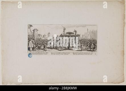 Les grandes misères de la guerre, la roue. Quatorzième nombre d'une séquence de 18 pièces (Lieure 1352, Meaume 577) Jacques Callot (1592-1635). 'Les grandes misères de la guerre, la Rée. Quatorzième numéro d'une suite de 18 pièces (Lieure 1352, Meaume 577). Eau-forte. 1633. Musée des Beaux-Arts de la Ville de Paris, petit Palais. Banque D'Images