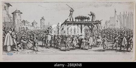 Les grandes misères de la guerre, la roue. Quatorzième nombre d'une séquence de 18 pièces (Lieure 1352, Meaume 577) Jacques Callot (1592-1635). 'Les grandes misères de la guerre, la Rée. Quatorzième numéro d'une suite de 18 pièces (Lieure 1352, Meaume 577). Eau-forte. 1633. Musée des Beaux-Arts de la Ville de Paris, petit Palais. Banque D'Images