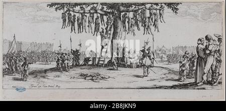 Les grandes misères de la guerre, le Noose. Onzième nombre d'une séquence de 18 pièces (Lieure 1349 Meaume 574) Jacques Callot (1592-1635). 'Les grandes misères de la guerre, la Pendaison. Onzième numéro d'une suite de 18 pièces (lieu 1349, Meaume 574). Eau-forte. 1633. Musée des Beaux-Arts de la Ville de Paris, petit Palais. Banque D'Images