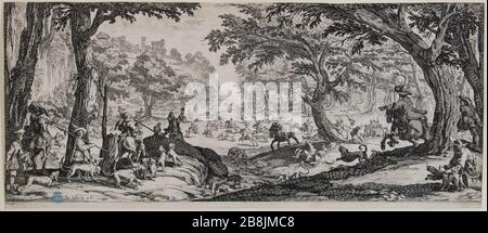 Grande chasse (Lieure 353 Meaume 711) Jacques Callot (1592-1635). 'La Grande chasse' (Lieure 353, Meaume 711). Eau-forte. 1 ère du XVIIème siècle. Musée des Beaux-Arts de la Ville de Paris, petit Palais. Banque D'Images