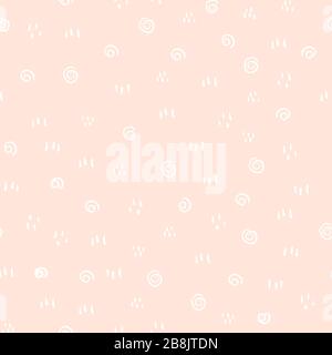 Gribouillis géométriques blancs sur fond rose clair motif vectoriel transparent. Formes géométriques toile de fond pour enfants. Traits de gribouille dessinés à la main, lignes, boucles Illustration de Vecteur