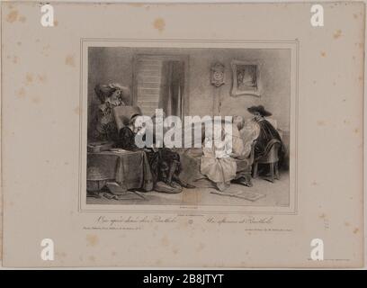 Album lithographié par Deveria, à Gihaut à Paris et à Londres Tilt, 1833. A après avoir dîné à Bartolo Achille Deveria (1800-1857). Album lithographique. Une après dîner chez Bartholo. Lithographie, 1833. Paris, musée Carnavalet. Banque D'Images