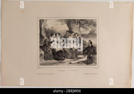 Album lithographié de 1834. Dans la campagne Achille Devéria (1800-1857) et Gihaut frères. Album lithographique de 1834. A la campagne. Paris, musée Carnavalet. Banque D'Images