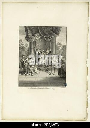 Histoire de Don Quichote après Charles Antoine Coypel, jugement mémorable Sancho (vingt-cinquième édition d'une série de 31 pièces) Jakob Van der Schley (1715-1779). Histoire de Don Quichotte d'après Charles Antoine Coypel, Mémorable jugaison de Sancho (Vingt-cinquième numéro d'une suite de 31 pièces). Burin, 1743. Musée des Beaux-Arts de la Ville de Paris, petit Palais. Banque D'Images