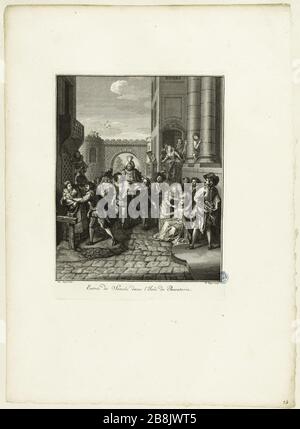 Histoire de Don Quichote après Charles Antoine Coypel, Sancho a fait son entrée sur l'île de Barataria (vingt-quatrième édition d'une série de 31 pièces) Pierre Tanjé (1706-1761). Histoire de Don Quichotte d'après Charles Antoine Coypel, entrée de Sancho dans l'île de Barataria (Vingt-quatrième nutéro d'une suite de 31 pièces). Burin, 1746. Musée des Beaux-Arts de la Ville de Paris, petit Palais. Banque D'Images