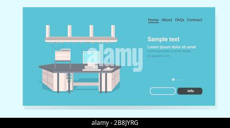 illustration vectorielle horizontale de l'espace de copie du mobilier médical chimique de laboratoire moderne Illustration de Vecteur