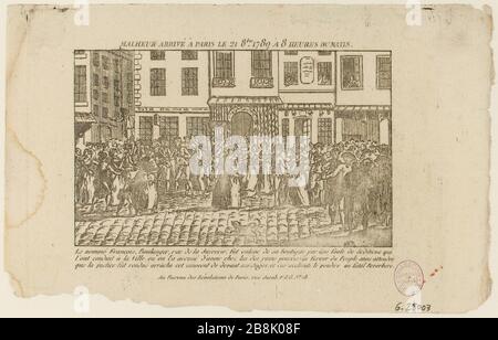 Retrait du boulanger Francois Street Jewry, Riot populaire marché du Palu le 18 octobre 1789. Rue actuelle de la ville, 4ème arrondissement. Extrait du Journal des révolutions de Paris. (Titre factice) Banque D'Images