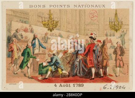 Abandonner tous les privilèges. L'Assemblée nationale présidée par M. Hatter s'est réunie à Versailles dans la nuit du 4 au 5 août 1789. Événement de la Révolution française. (Titre factice) Banque D'Images