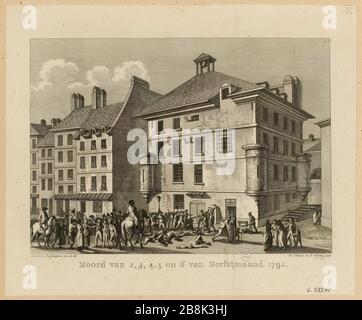 Abbaye de la prison pour massacre du 2 au 6 septembre 1792, rue Sainte-Marguerite, actuelle 137-166, boulevard Saint-Germain et rue Gozlin, 6ème arrondissement. Événement de la Révolution française. 38ème carte Tafereelen van Staatsomwenteling à Frankrijk (1794-1807), T.12, p. 120. (Titre factice) Banque D'Images