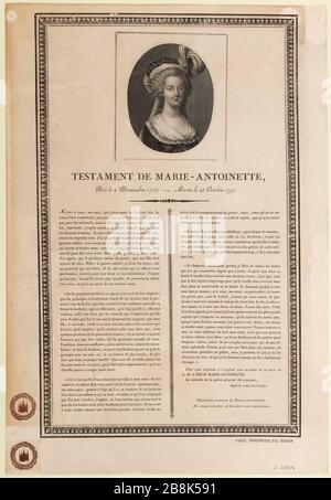 Testament de Marie-Antoinette, né le 2 novembre 1755 mort 25 (barré) octobre 1793 (IT) Banque D'Images