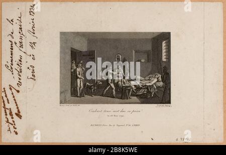 Révolution française : jour 8 année germinale 2), 28 mars 1794. Suicide du marquis de Condorcet (1743-1794) dans sa prison Bourg-Egalité (Bourg-Reine 92340). Illustration des événements de la Révolution française, 1824 (titre factice) Banque D'Images