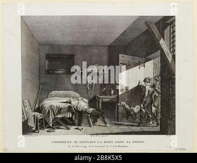 Révolution française : jour 8 année germinale 2), 28 mars 1794. Suicide du marquis de Condorcet (1743-1794) dans sa prison Bourg-Egalité (Bourg-Reine 92340). Conseil nº97 tableaux historiques de la Révolution française (titre factice) Banque D'Images