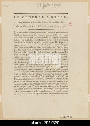 Révolution française : jour 10 Thermidor année II ou 28 juillet 1794. Texte décrivant le passage du Rhin par le général Moreau et ses troupes (titre factice) Banque D'Images