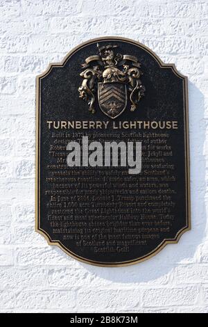 Panneau du phare de Turnberry adjacent au parcours de golf de Turnberry, près de Maybole, dans le Ayrshire, en Écosse. Debout à 24 mètres de haut, avec 76 marches vers le haut, Banque D'Images