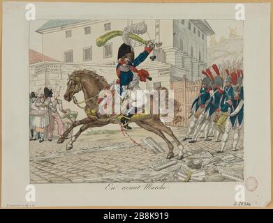 Marche avant Anonyme. 'En avant marche'. Eau-forte collégiée, 30 mars 1814. Paris, musée Carnavalet. Banque D'Images