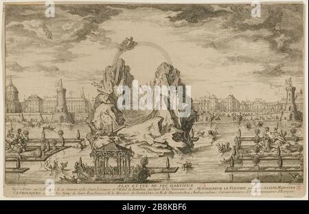 Plan et vue des feux d'artifice / pris à Paris sur le fleuve Janvier 21, 1730 entre le Louvre et l'Hôtel de Bouillon, le sujet de Monseigneur naissance du Dauphin, dans l'ordre de leurs catholiques Majestez [...] (TI) Banque D'Images