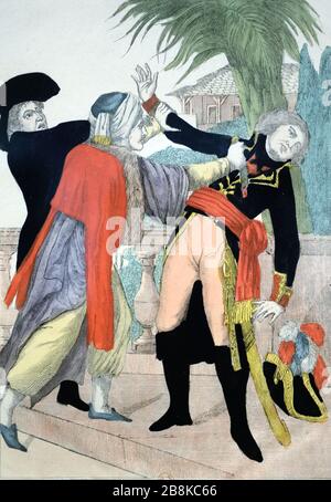 Mort ou assassinat du général français Jean-Baptiste Kleber (1753-1800) au Caire Egypte le 14 juin 1800 par l'étudiant arabe syrien Soleyman El-Halaby. c19ème Gravure ou Illustration Banque D'Images