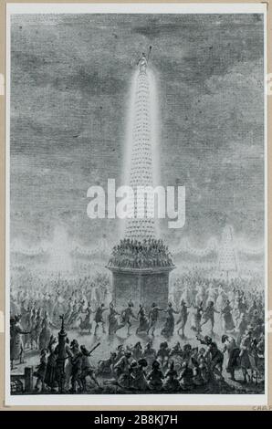 Reproduction d'un dessin de Jean-Louis Prieur: Vacances et illuminations champs Elysees 18 juillet 1790 (TF) Banque D'Images