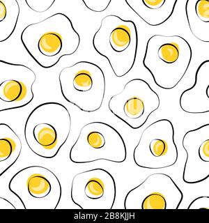 Fond du petit déjeuner. Modèle vectoriel d'aliments sans soudure. Œufs brouillés tirés à la main. Illustration plate pour textile, papier peint, papier d'emballage, scrapbooking. Illustration de Vecteur