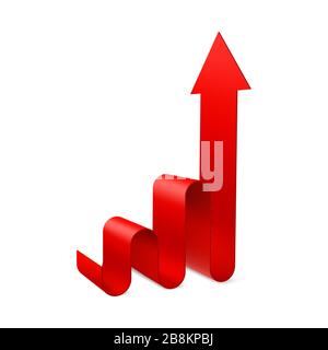 Flèche rouge ondulée et juteuse représentant une tendance croissante. Symbole de la croissance et du succès des revenus. Illustration de Vecteur