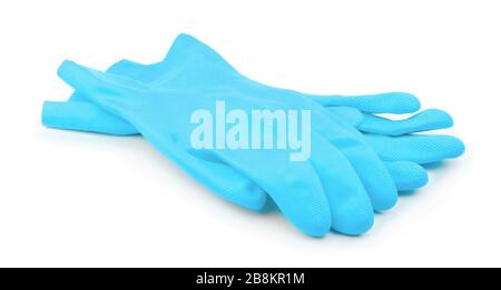 Une paire de gants en caoutchouc isolés sur fond blanc. Banque D'Images