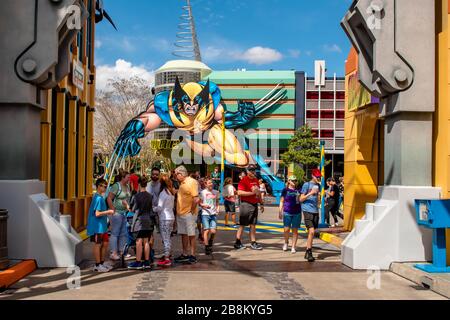 Orlando, Floride. 02 mars 2019. Village coloré de Marvel Super Hero Island aux îles Univernales de l'aventure Banque D'Images