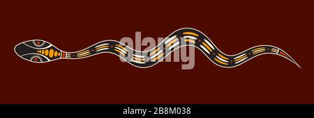 Serpent. Style artistique aborigène. Style plat. Illustration de couleur vectorielle isolée sur fond marron. Illustration de Vecteur