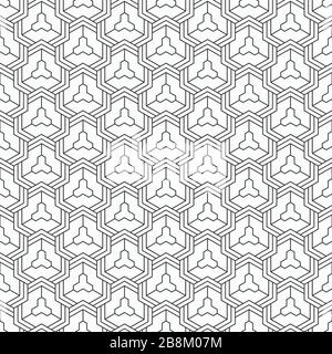 Motif abstrait sans couture. Texture moderne et élégante. Style linéaire. Tuiles géométriques avec éléments hexagonaux triples. Fond vectoriel monochrome. Illustration de Vecteur