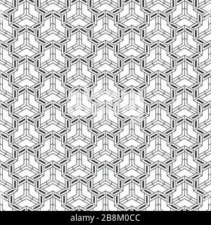 Motif abstrait sans couture. Texture moderne et élégante. Style linéaire. Tuiles géométriques avec éléments hexagonaux triples, formes remplies. Monochrome vectoriel. Illustration de Vecteur