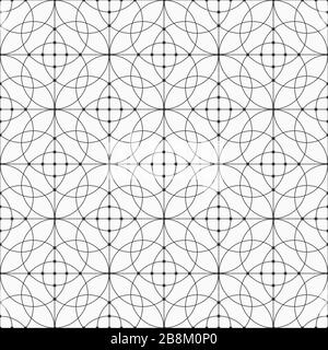 Motif abstrait sans couture des cercles et des lignes de connexion. Texture moderne et élégante. Style linéaire. Éléments en spirale. Points dans les nœuds. Treillis symétrique. Illustration de Vecteur