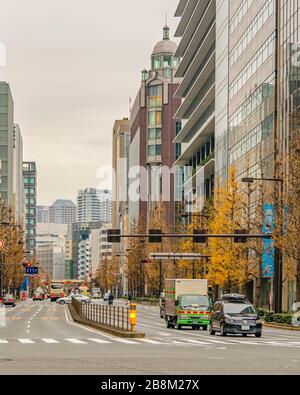 TOKYO, JAPON, JANVIER - 2019 - scène urbaine de l'autoroute à faible trafic dans le quartier de chiyoda, tokyo, japon Banque D'Images