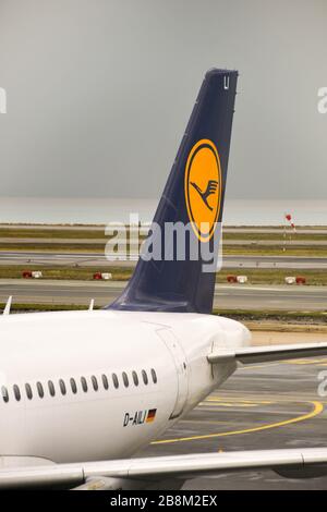 Nice, France - Janvier 2018 : fin d'un avion Lufthansa Airbus A 319 Banque D'Images