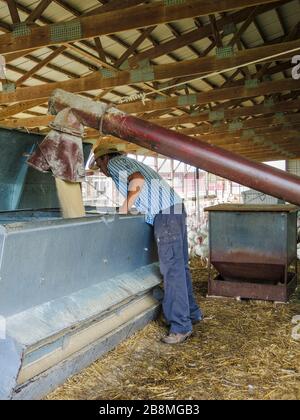 Machine d'alimentation de l'agriculteur masculin Banque D'Images