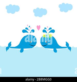 scénario d'illustration de caricature des baleines mignonne Illustration de Vecteur