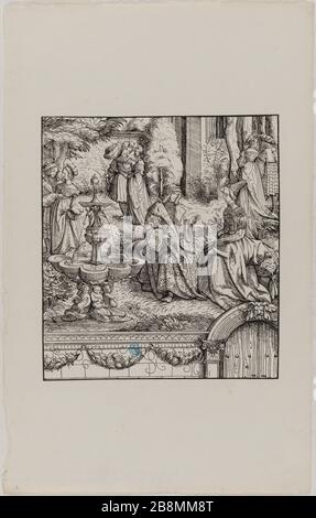 Der Weisse Koenig: Maximilian et Marie de Bourgogne assis près d'une fontaine (Dornik-Eger 29) Hans Burgkmair, dit l'ancien (1473-1531). Der Weisse Koenig : Maximilien et Marie de Bourgogne Cassis près d'une fontaine (Dornik-Eger 29). Xylographie, 1512-1519. Musée des Beaux-Arts de la Ville de Paris, petit Palais. Banque D'Images