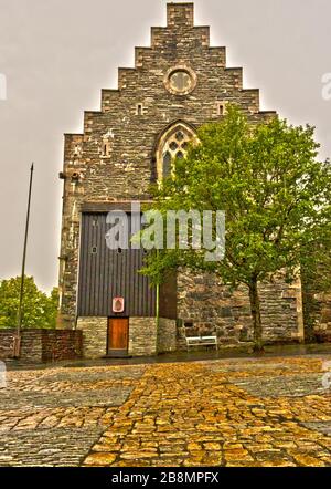 Forteresse de Bergenhus à Bergen, Norvège. Situé à l'entrée du port de Bergen, le château est l'un des plus anciens et des mieux conservés Banque D'Images