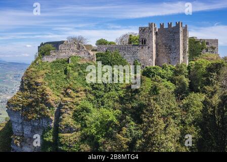 Château Norman dans la ville historique d'Erice également connu sous le nom de Château venus sur un Mont Erice dans la province de Trapani en Sicile, en Italie du sud Banque D'Images