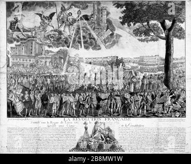 LA RÉVOLUTION FRANÇAISE EST ARRIVÉE SOUS LE RÈGNE DE LOUIS XVI DÉDIÉ AUX AMIS DE LA CONSTITUTION DUPPLESSIS. 'La Révolution française, arrivée sous le règne de Louis XVI, le 14 juillet 1789, diée aux amis de la Constitution'. Paris, musée Carnavalet. Banque D'Images