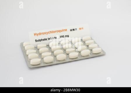 Comprimés de sulfate d'hydroxychloroquine, en évaluation pour le traitement de COVID-19.Danemark, Mars 22, 2020 Banque D'Images