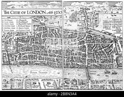 La Ville de Londres, 1560. Une carte de Elizabethan London. Banque D'Images