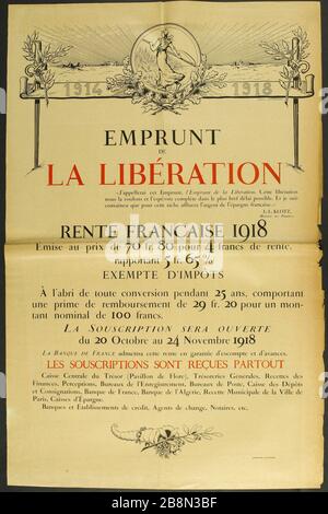 EMPRUNT DE RENTE DE LIBÉRATION 1918 LÉCHAUDEL, LOUIS. EMPRUNT DE LA LIBÉRATION, RENTE FRANCAISE 1918. Typographie couleur. 1918. Paris, musée Carnavalet. Banque D'Images