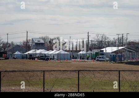 Staten Island, New York, États-Unis. 22 mars 2020. Vue d'ensemble du site de test de démarrage de Covid-19 à Staten Island, New York. Crédit obligatoire: Kostas Lymperopoulos/CSM/Alay Live News Banque D'Images